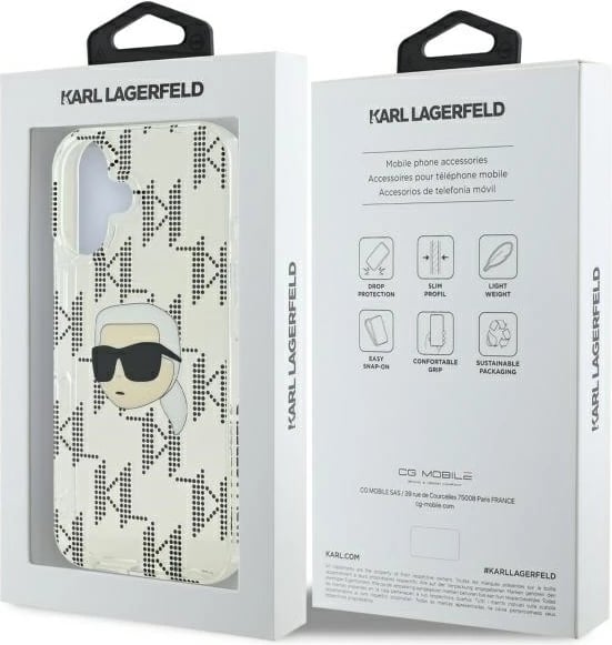 Mbështjellës Karl Lagerfeld IML Karl Head Electroplated për iPhone 16, Transparent