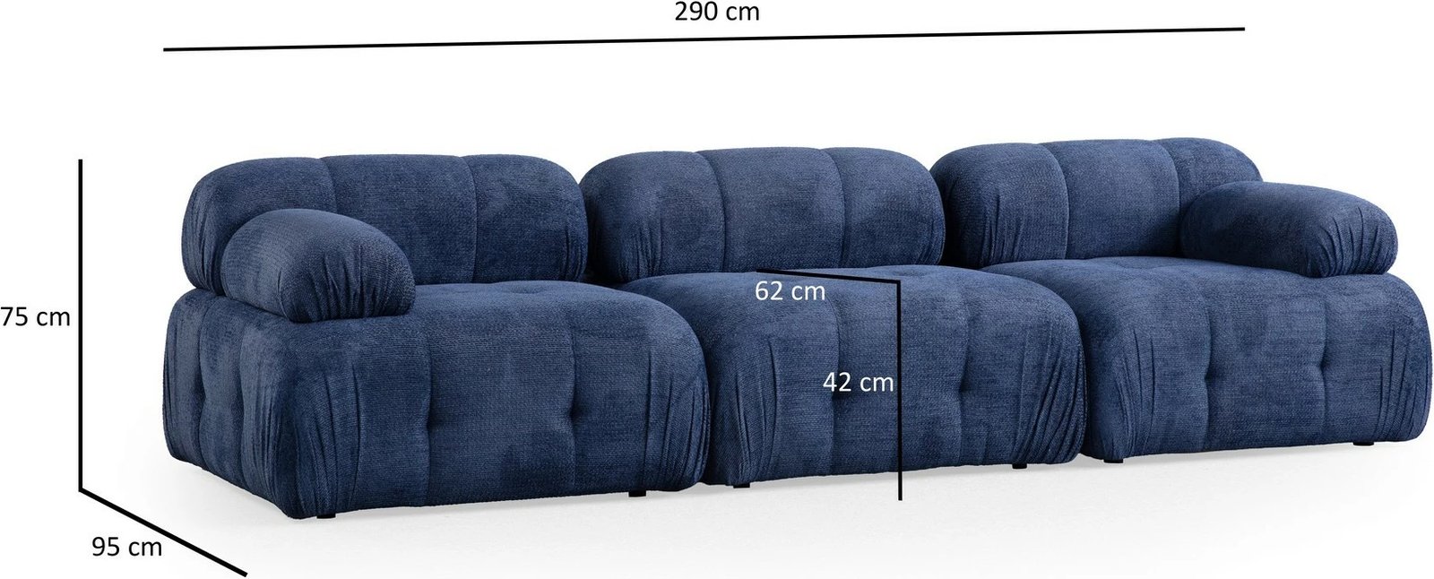 Këndare Petite 3, ngjyrë blu nate, Atelier del Sofa, 290x160cm