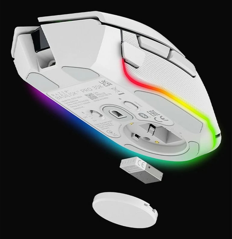 Maus Razer Basilisk V3 Pro 35K, wireless, RGB, i bardhë