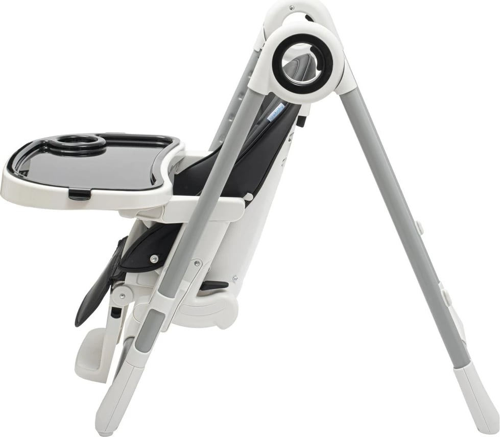 Karrige e lartë për bebe, NEW BABY Iris, shpinore 6 pozicione, lartësi 5 nivele, rripa sigurie 5-pikësh, tabaka dyshe, mbulesë eko-lëkurë, e zezë