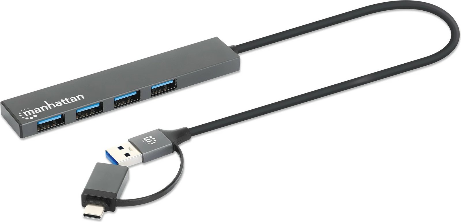 USB hub MANHATTAN Kombo-Hub 4Port USB 3.0, Type-C/Type-A, 4xUSB-A, gri