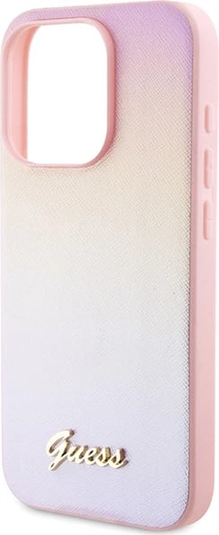 Mbështjellës Guess Saffiano Iridescent Script për iPhone 15 Pro, Rozë