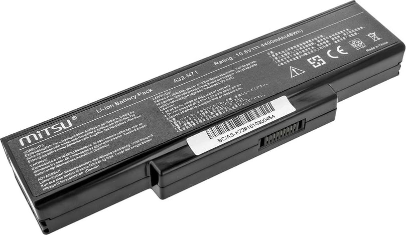 Bateri laptop Mitsu BC/AS-K72 për Asus K72, K73, N73, X77, 4400 mAh, 6 qeliza, e zezë