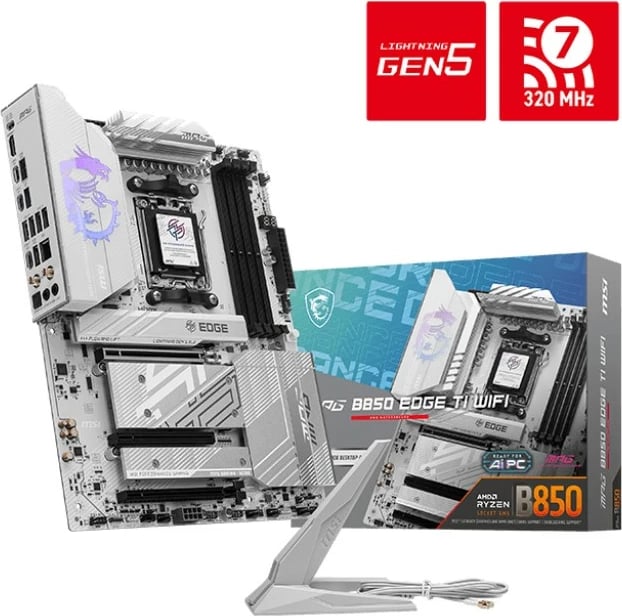 Pllakë amë MSI MPG B850 EDGE TI WIFI, Socket AM5, ATX, DDR5, Wi-Fi 7, Argjendtë