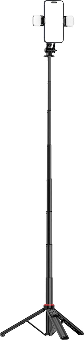 Selfie stick Hurtel WC12YDS tripod teleskopik me dy llampa, 1.3m, Bluetooth, i zi