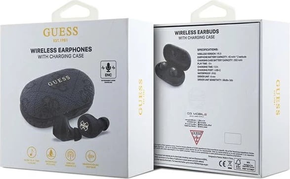 Kufje Guess 4G Metal TWS me ENC, stacion karikimi, të zeza Kufje Guess 4G Metal TWS me ENC, stacion karikimi, të zeza