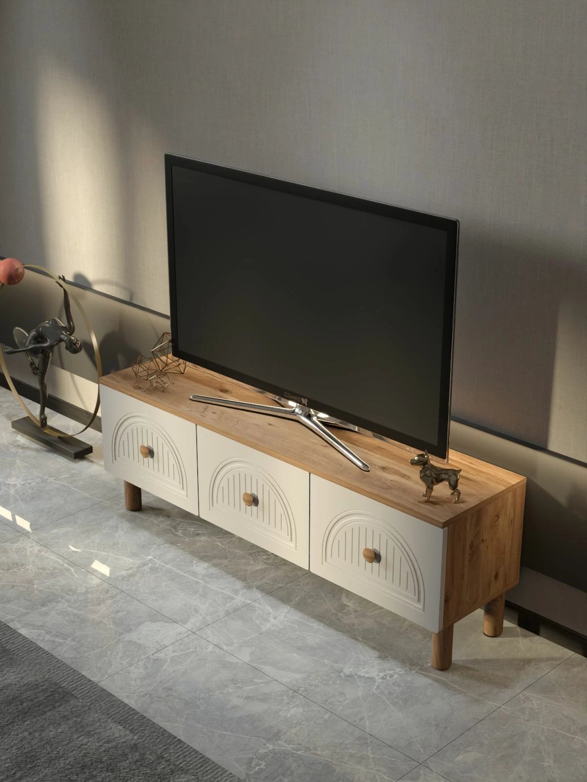 Komodë TV Skye Decor, Arcera 135, ngjyrë pishë Atlantike dhe e bardhë