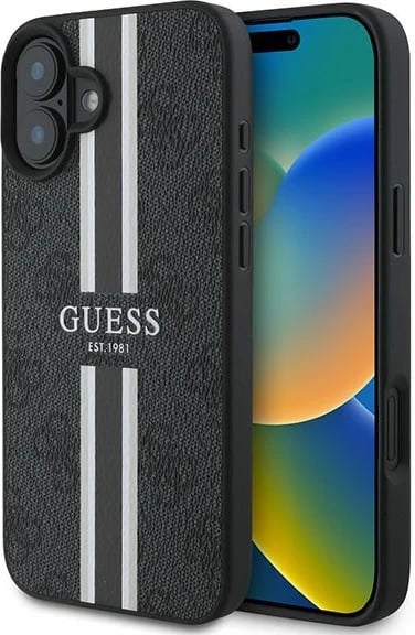 Mbështjellës Guess 4G Printed Stripes MagSafe për iPhone 16 Plus, i zi Mbështjellës Guess 4G Printed Stripes MagSafe për iPhone 16 Plus, i zi