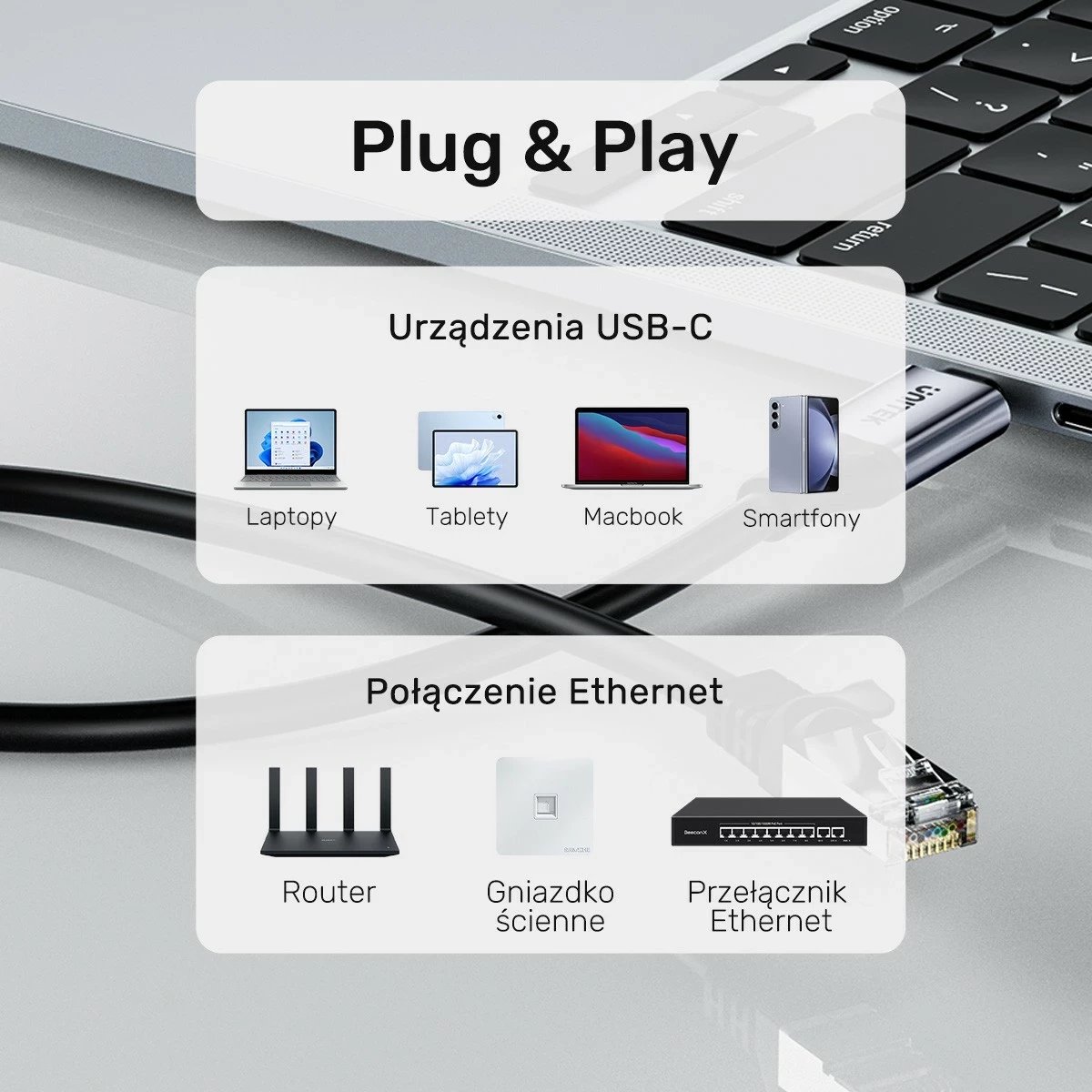 Kabëll Ethernet Unitek USB C RJ-45 LAN, 5m, zi-argjendtë