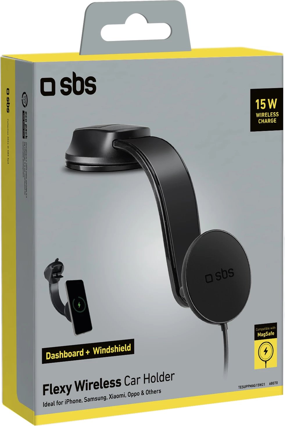 Mbajtës magnetik me karikues wireless SBS TESUPPMAG15W21, për celular, 15W, i zi