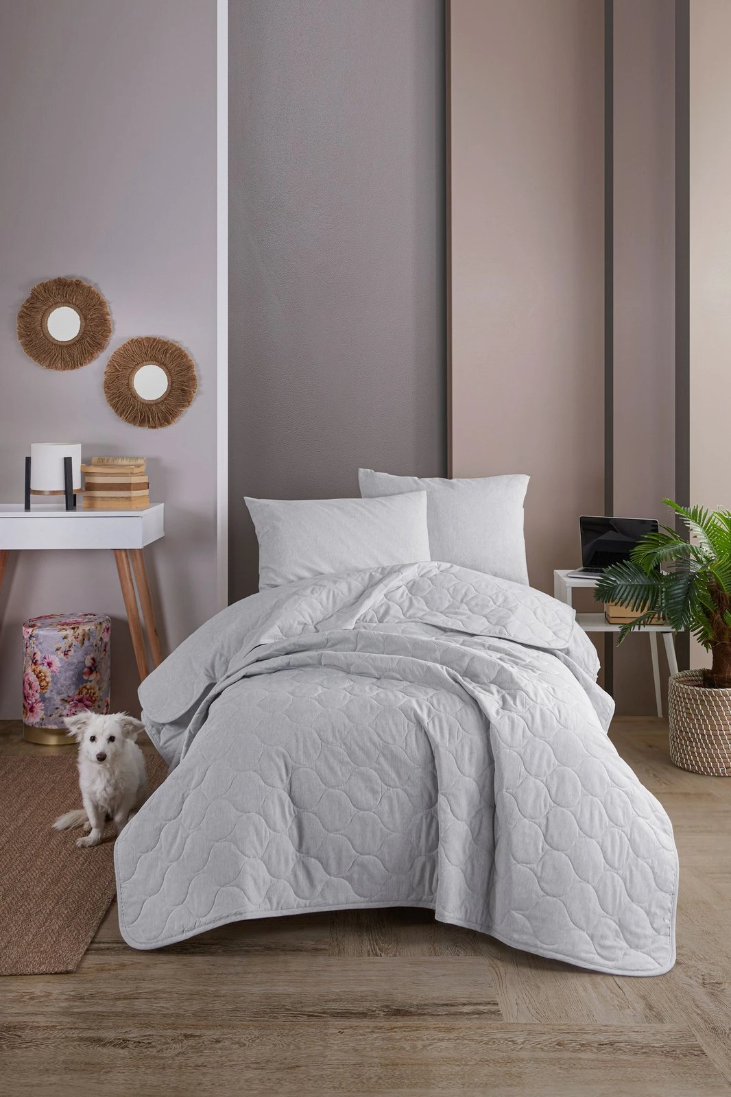 Set mbulesë krevati teke, ngjyrë gri, L'essentiel