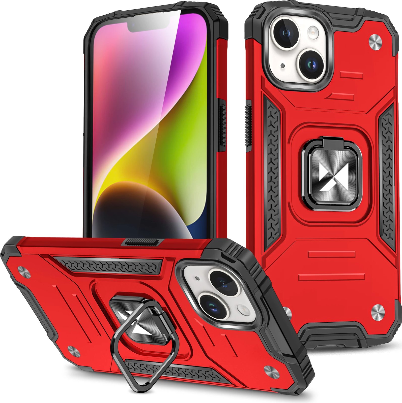 Mbështjellës Wozinsky Ring Armor për iPhone 15 Plus, me mbajtëse gishti dhe stand, Kuq