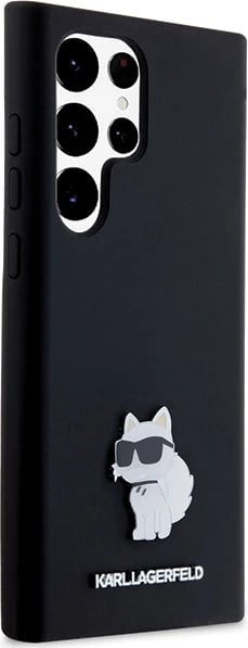 Mbështjellës Karl Lagerfeld Silicone Choupette Metal Pin për Samsung Galaxy S23 Ultra, i zi