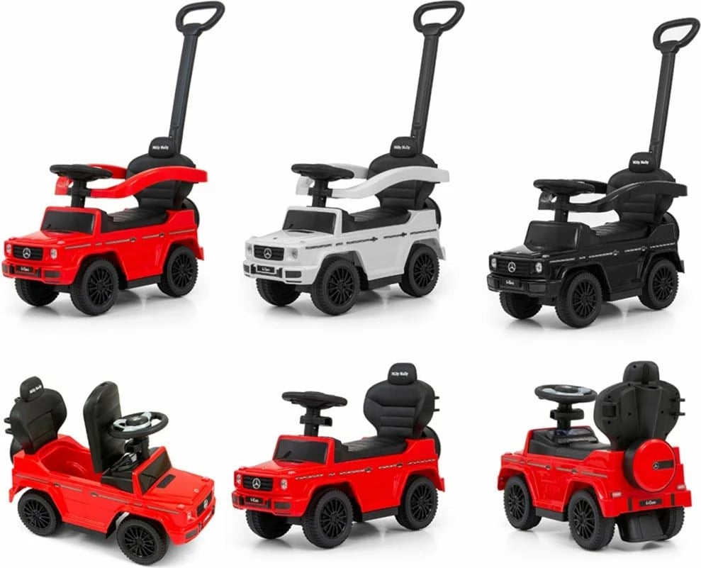 makinë ride-on me guidë, Milly Mally Mercedes G350d, 12–36 muaj, deri 25 kg, tinguj me 2xAA, sedilje me hapësirë poshtë, e kuqe