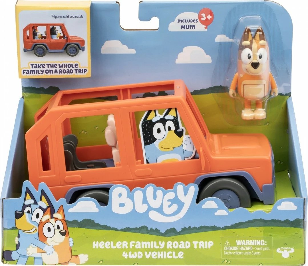Set lodrash Bluey makinë 4x4 me figurë Chilli, portokalli