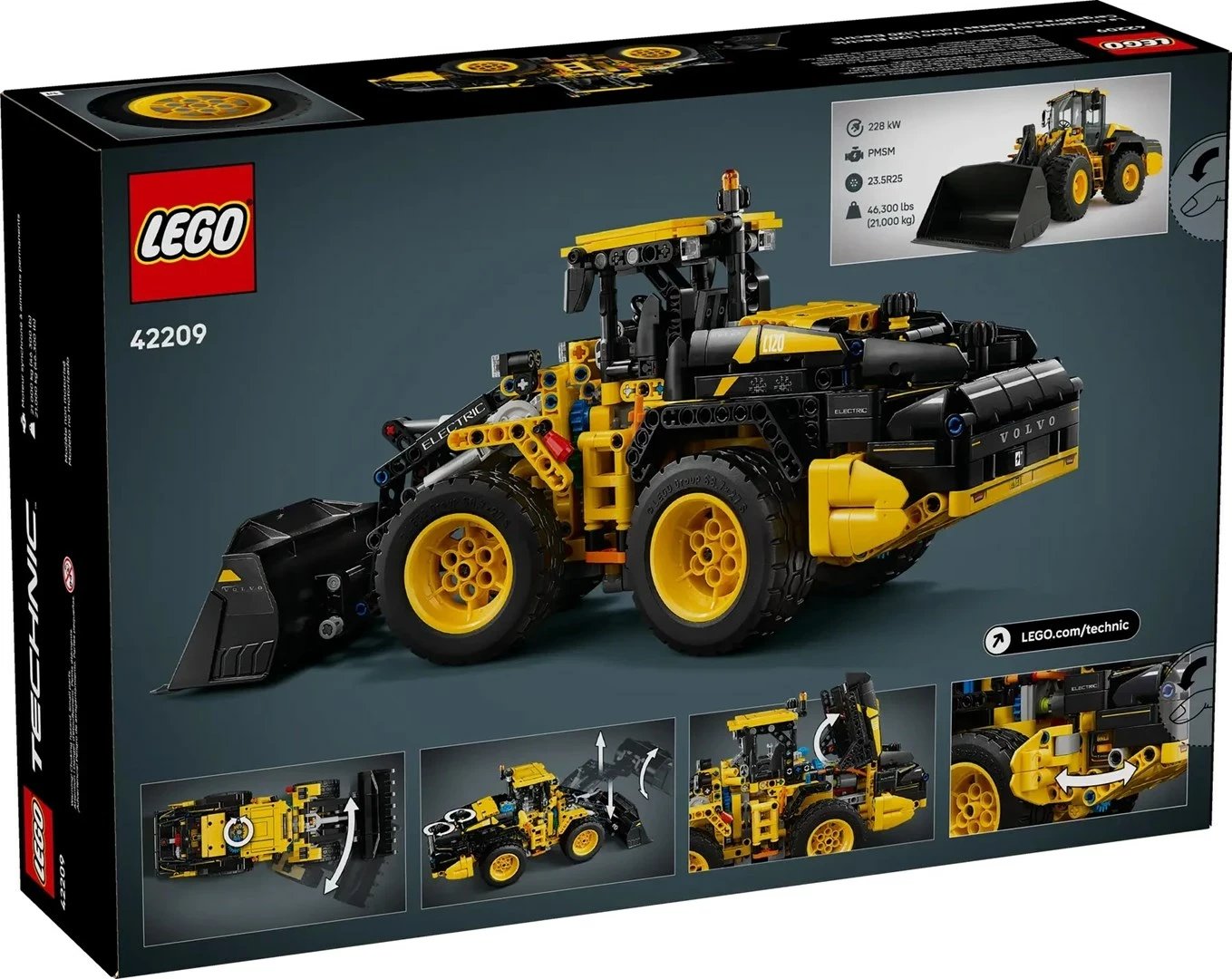 Set LEGO Technic Volvo L120 Electric Wheel Loader, 973 pjesë, për fëmijë 9+ vjeç, e verdhë/zezë
