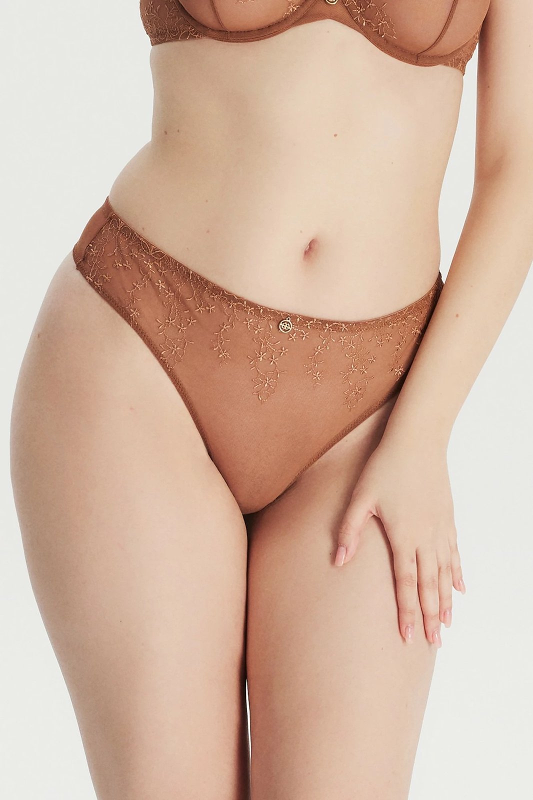 Tanga të qëndisura Jumeon, ngjyrë kafe, madhësia XL