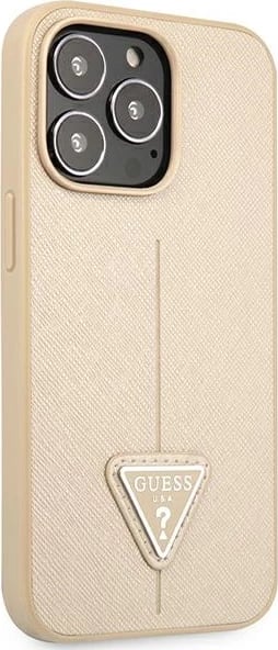 Mbështjellës Guess SaffianoTriangle Logo për iPhone 14 Pro Max 6.7", bezhë