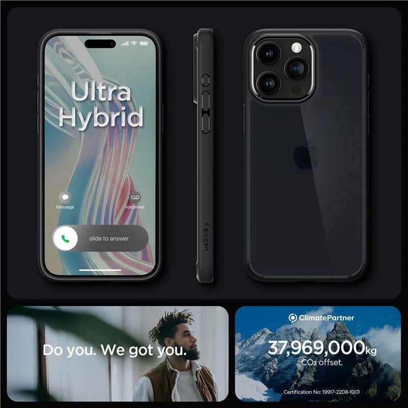 Mbështjellës Spigen Ultra Hybrid për iPhone 15 Pro Max, Transparent, i zi
