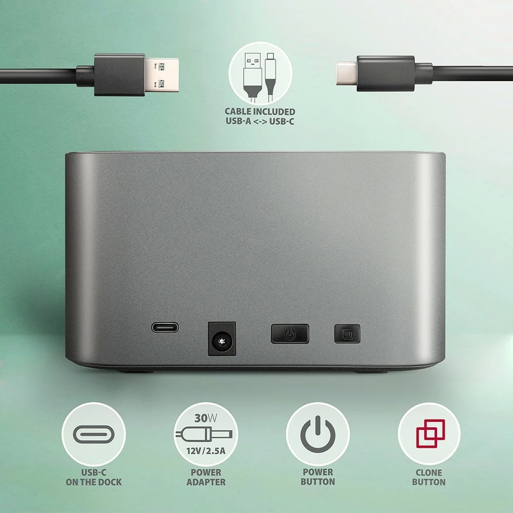Stacion dokimi AXAGON ADSA-DC, për 2x HDD/SSD 2.5"/3.5", USB 3.2, Gri