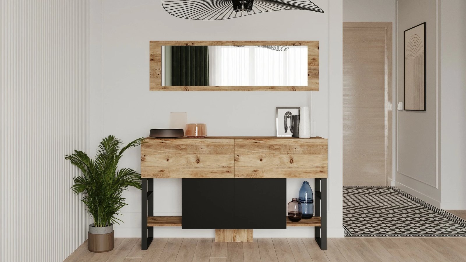 Konsol Hanah Home, ngjyrë Atlantic Pine, me pasqyrë, Ml26-A