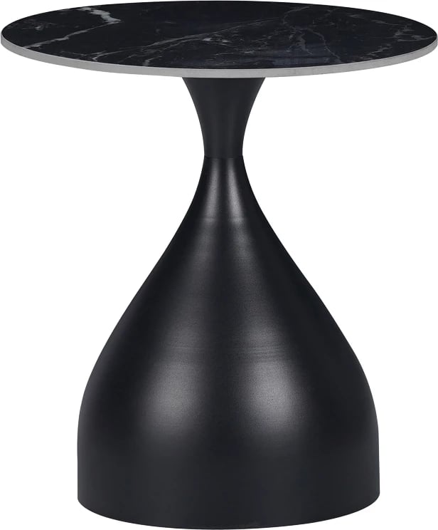 Tavolinë anësore, ngjyrë mermeri të zi, gur i sinteruar dhe metal, D50x50cm