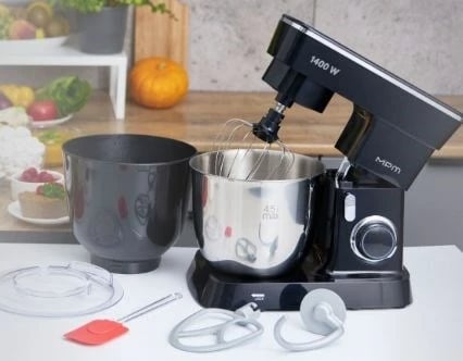 Mikser planetar MPM MRK-25, 1400W, 2 tasa inoksi 4.5L dhe 5L, i zi
