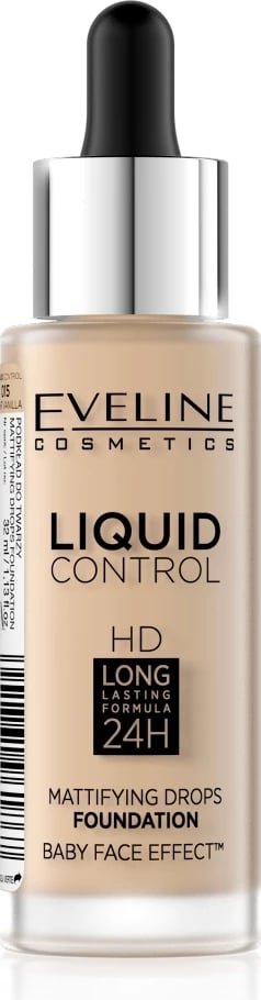 Fondatinë Eveline Cosmetics Liquid Control HD Long Lasting Formula 24H 015 Light Vanilla 32ml