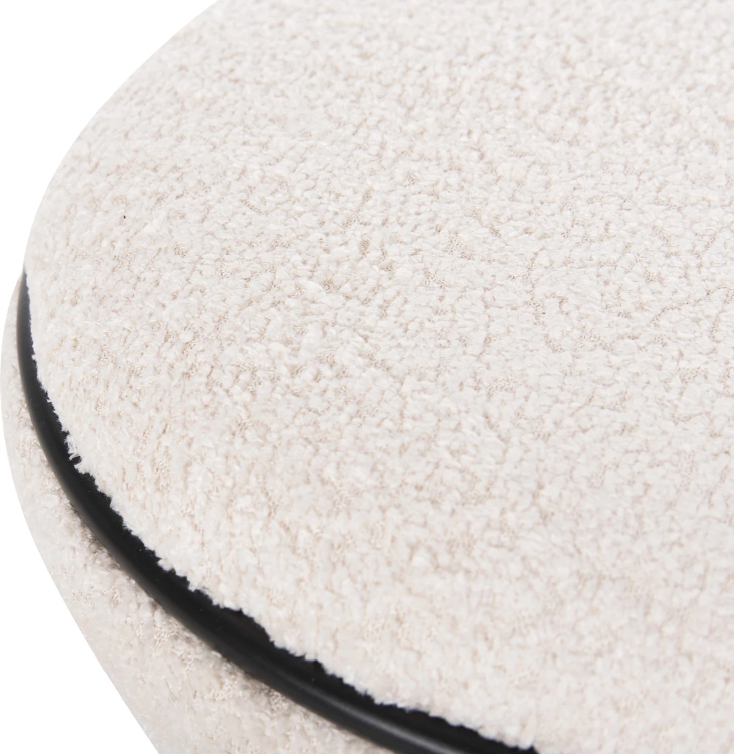 Karrige për bar, e rrumbullakët, LINNER, FH9604.06, pëlhurë boucle, ecru-detaj i zi, D38x44 cm