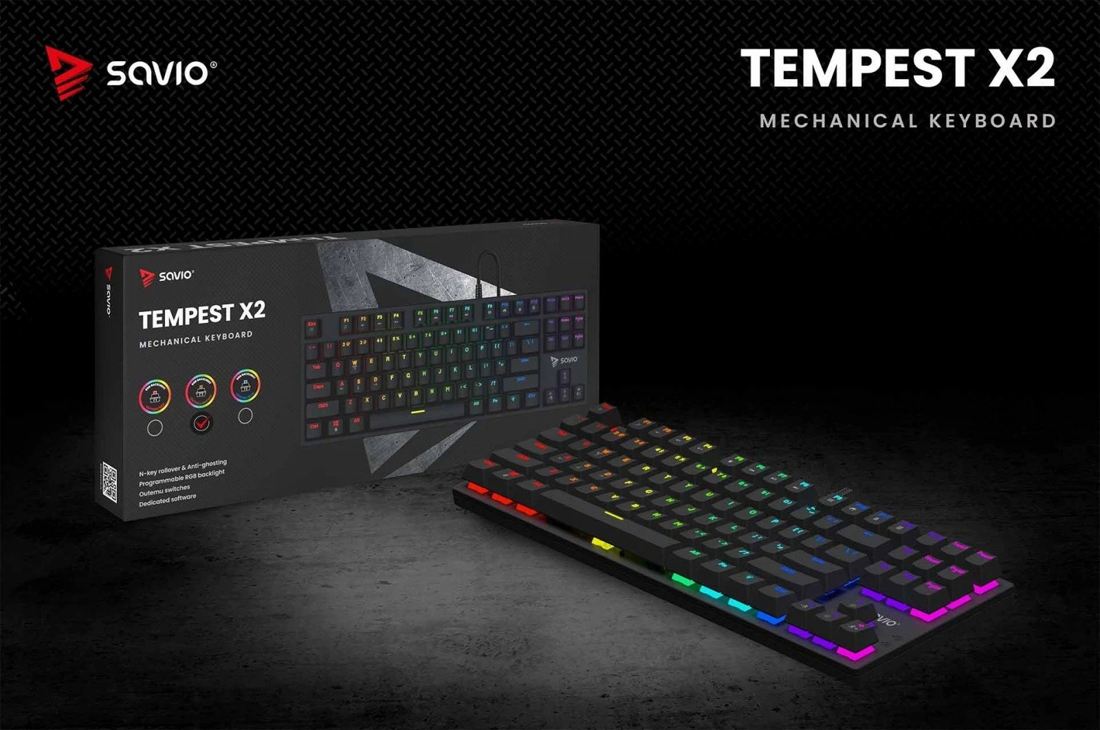 Kasë mekanike Savio Tempest X2 Outemu Brown, RGB, e zezë Kasë mekanike Savio Tempest X2 Outemu Brown, RGB, e zezë
