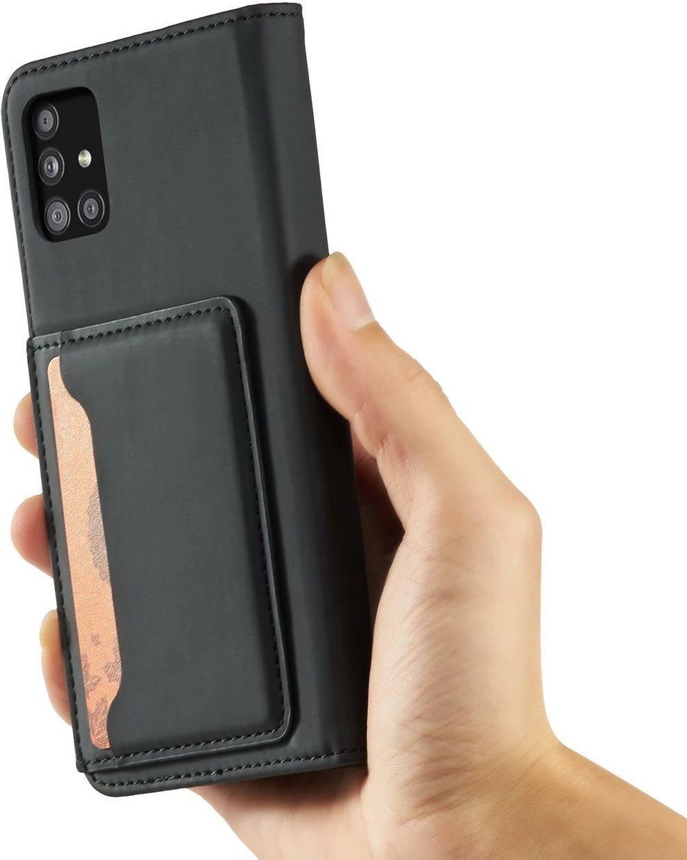 Mbështjellës magnetik për telefon Hurtel për Samsung Galaxy A13 5G, me xhepa për kartela, i zi