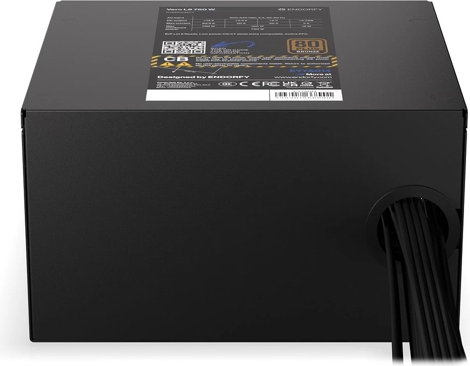 Furnizues energjie ATX, Endorfy Vero L6 EY7A014, 750W 80 Plus Bronze, ATX 3.1, PCIe 5.1 12V-2x6, jo modular, e zezë