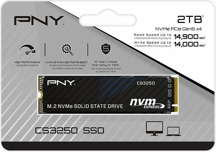 SSD M.2 2280 PCIe 5.0, PNY CS3250 M280CS3250-2TB-TB, 2TB, NVMe Gen5 x4, deri 14900/14000 MB/s