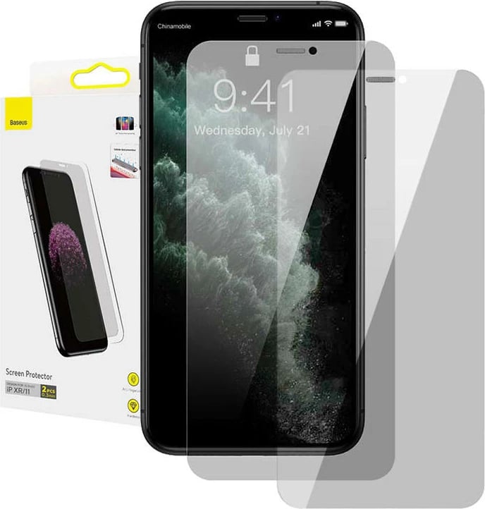 Mbrojtës ekrani tempered glass Baseus SGBL060502 për iPhone XR/11, 0.3mm, 2 copë, Zi