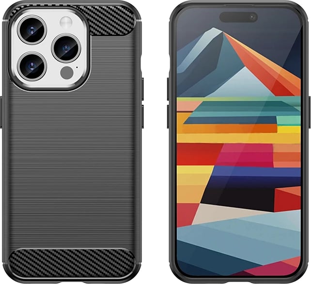 Mbështjellës Hurtel Carbon Case për iPhone 15 Pro, TPU, i zi