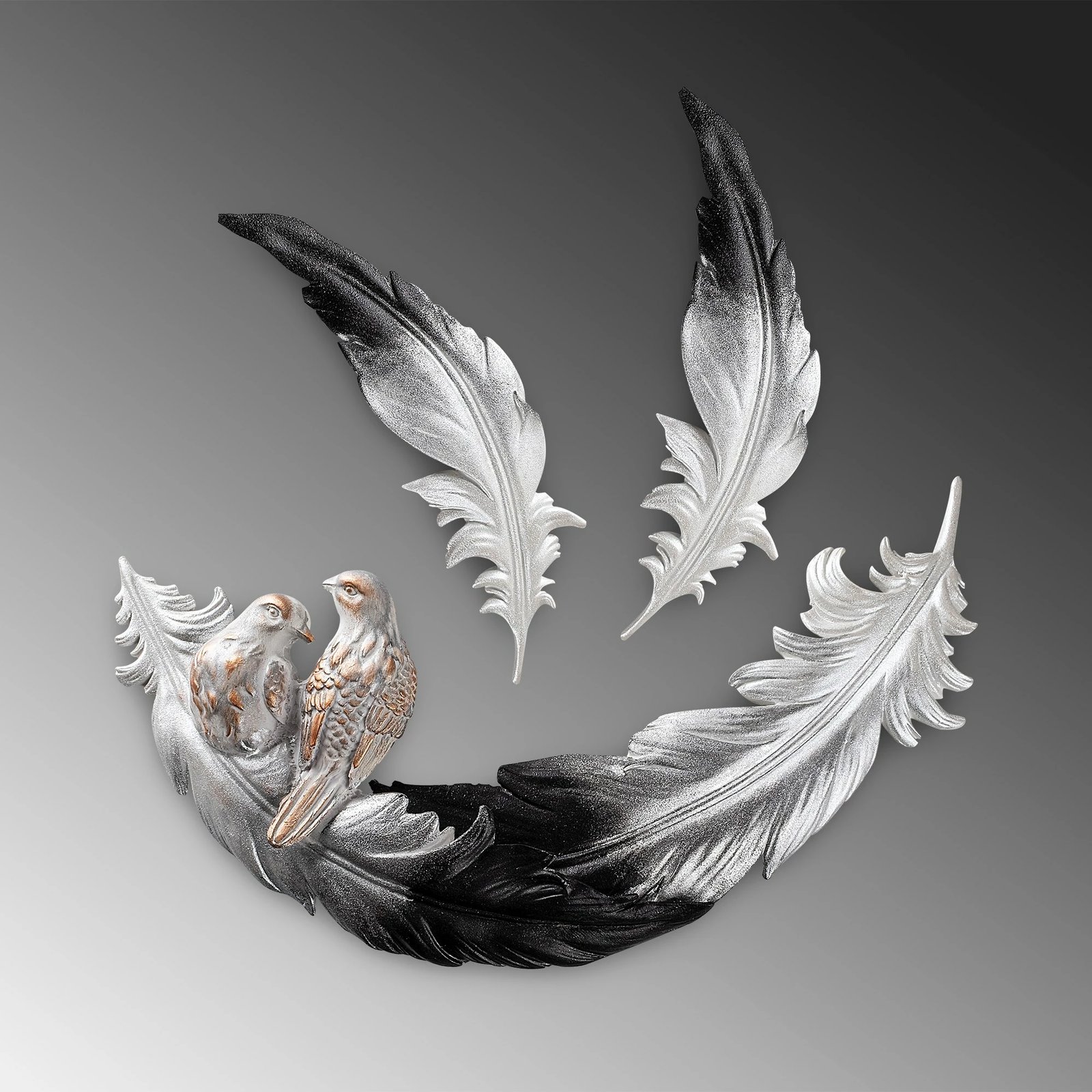 Aksesor dekorativ për mur, Love Birds, Aberto Design, 3 copë, ngjyrë e zezë dhe e bardhë