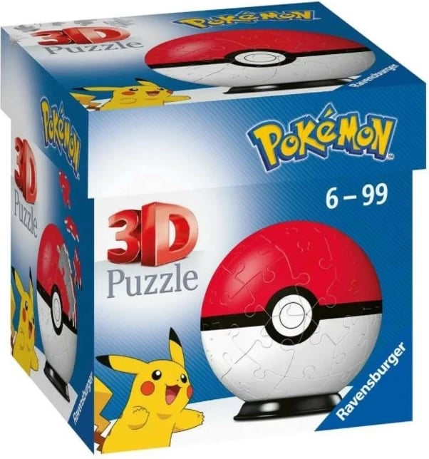 Puzzle 3D sferik Ravensburger Pokemon 54 pjesë, i kuq
