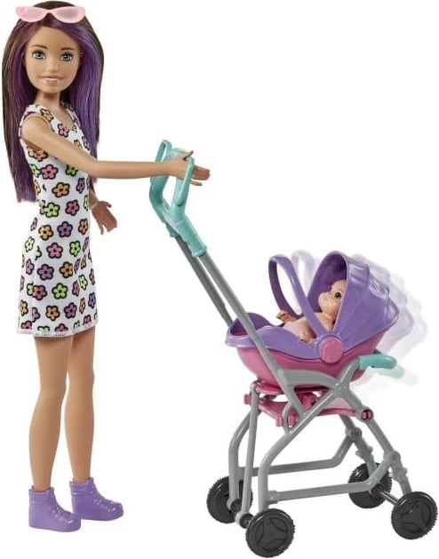 Set lodrash Barbie Skipper Babysitter me karrocë dhe bebe, Mattel GXT34