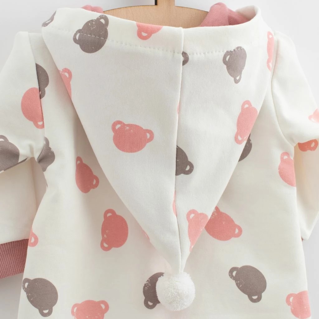 kombinezon bebi, New Baby, Little One, termal pambuk 96% + 4% elastan, kapuç me pompon dhe zinxhir i plotë, madhësia 92 (18-24m), rozë