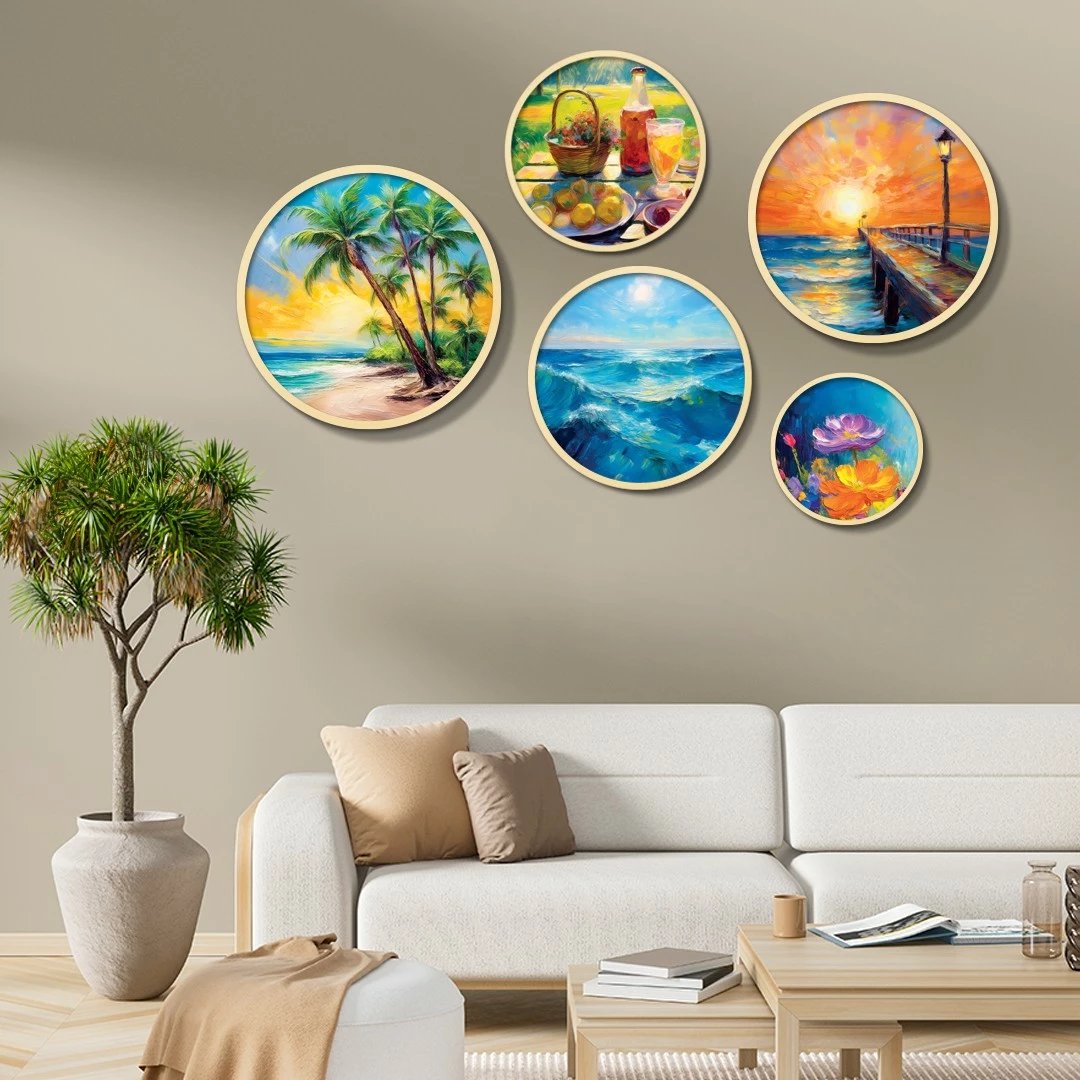 Set pikturash dekorative të kornizuara MDF, shumëngjyrëshe, 5 copë, Wallity, Yats-30