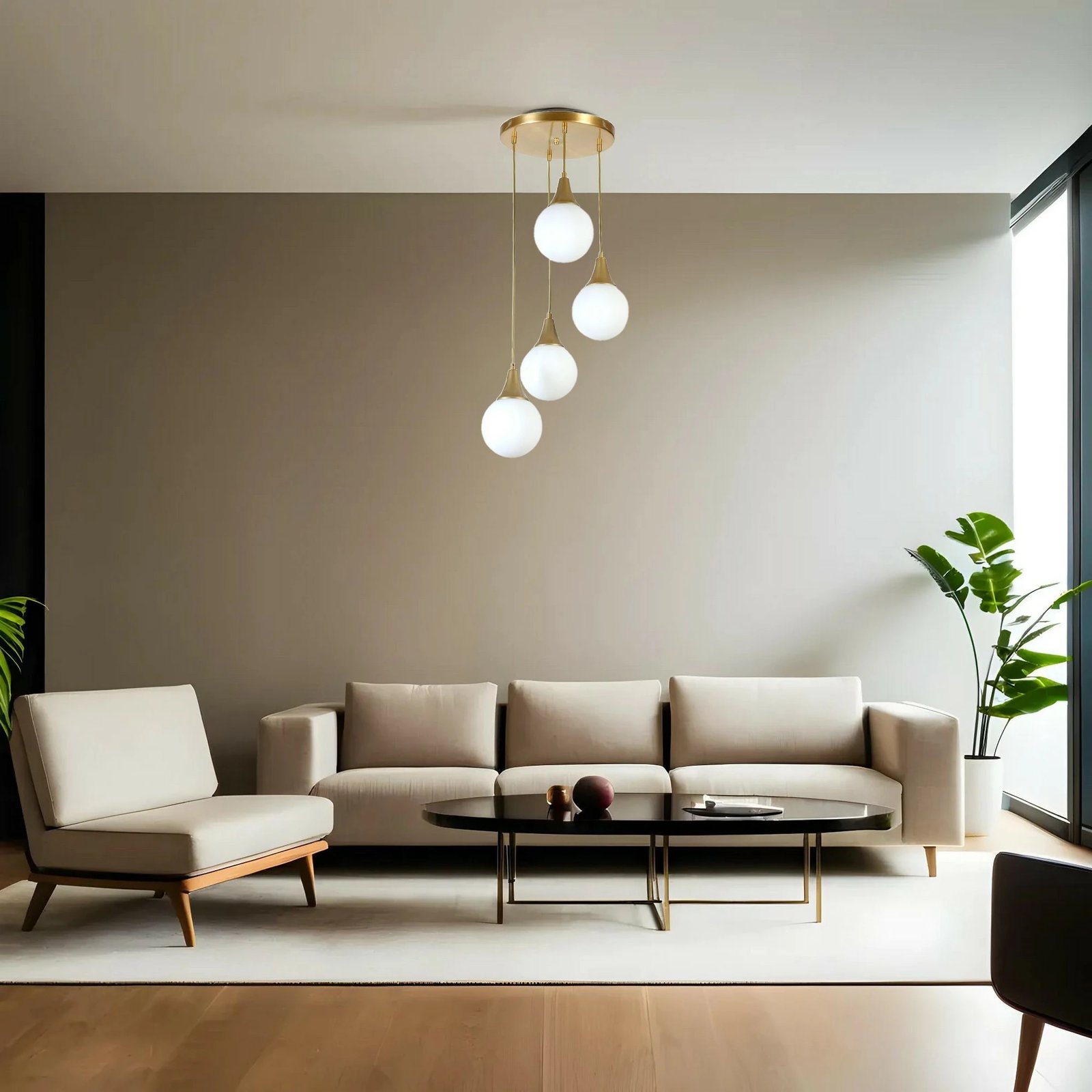 Llambë tavani Opviq Afra, 4 llampa, metal i artë dhe xham i bardhë