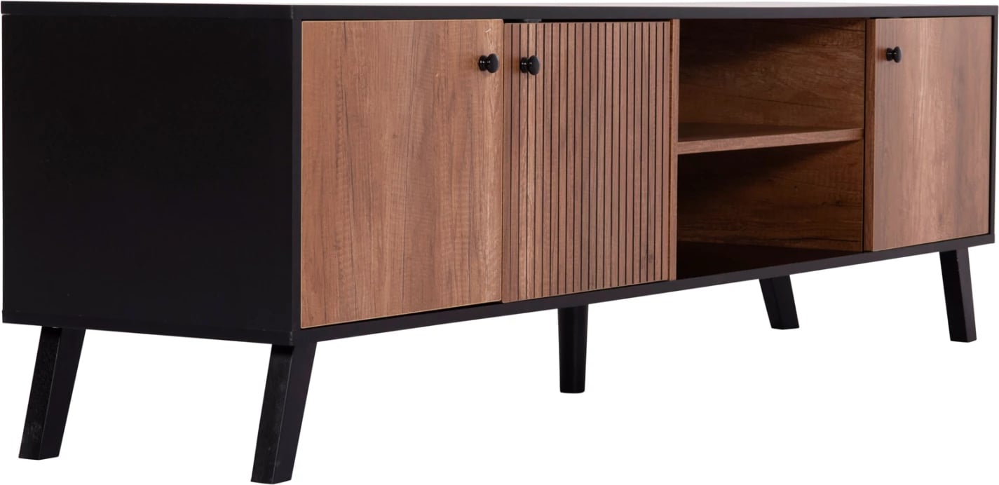 Komodë TV KRUDEN, melaminë, ngjyrë e zezë-dru natyral, 180x40x51cm