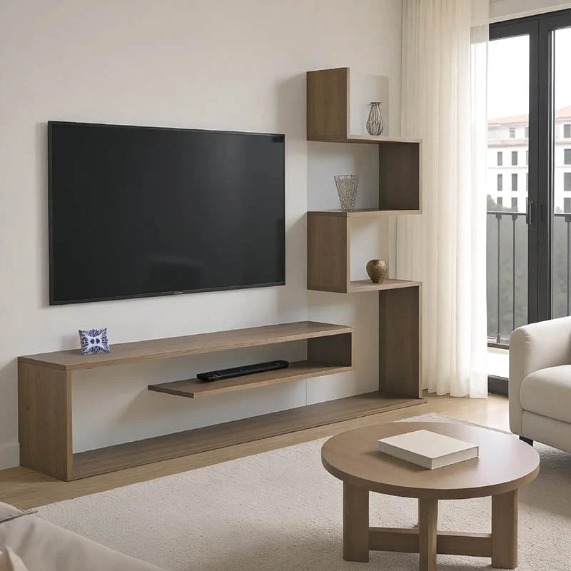 Komodë TV me raft librash, ngjyrë sonoma dhe e bardhë, 160x29x126cm