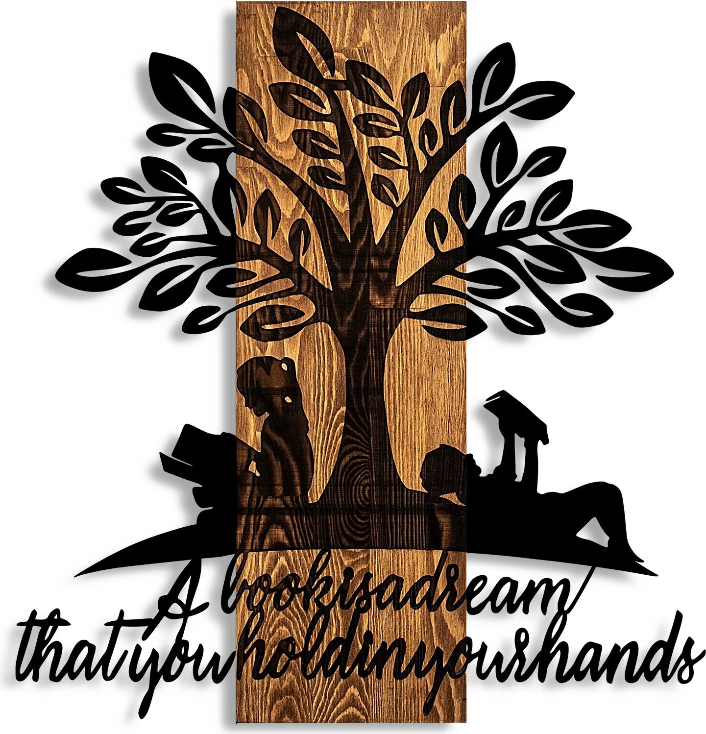 Aksesor dekorativ për mur, dru, Wallity, Dream, ngjyrë arre/zezë, 54x57cm