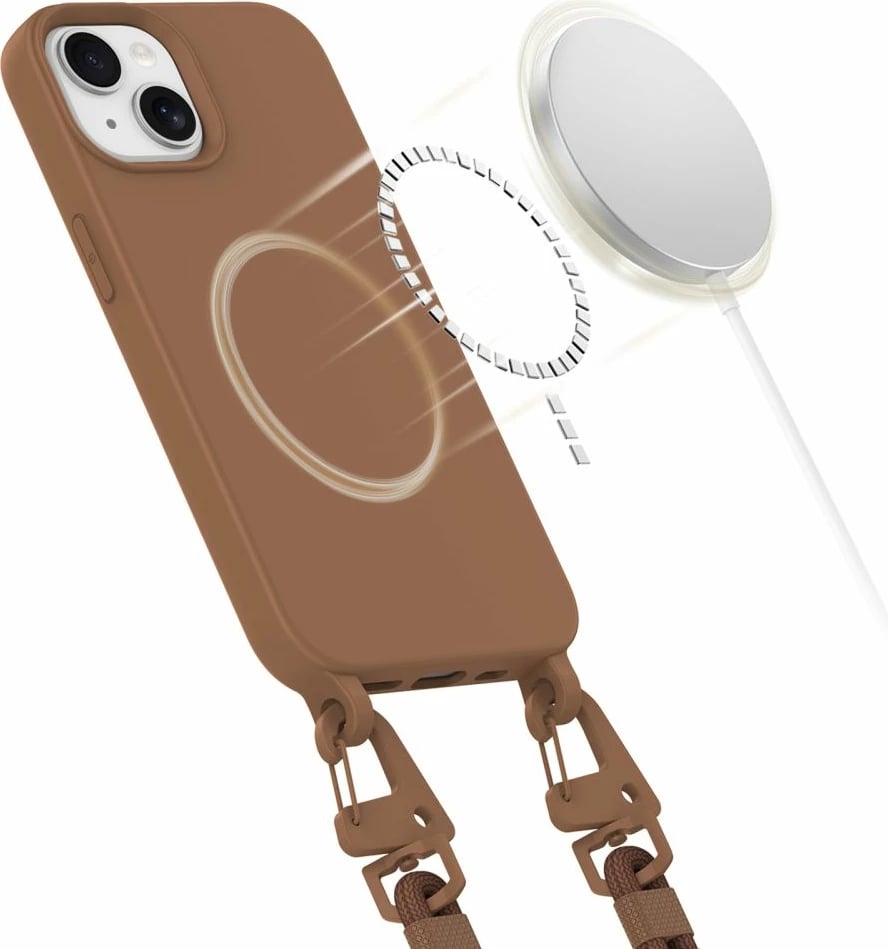 Mbështjellës Tech-Protect MagNecklace për iPhone 14/14 Plus, me MagSafe, Kafe, me litar