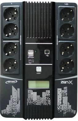 UPS Infosec Zen-X 1000, 1 kVA, 600 W, 8 dalje AC, E zezë UPS Infosec Zen-X 1000, 1 kVA, 600 W, 8 dalje AC, E zezë