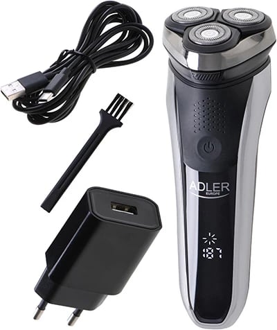 Makinë rroje elektrike, Adler AD 2933, 3 koka lëvizëse, IPX7, deri 180 min, USB-C, ekran LCD