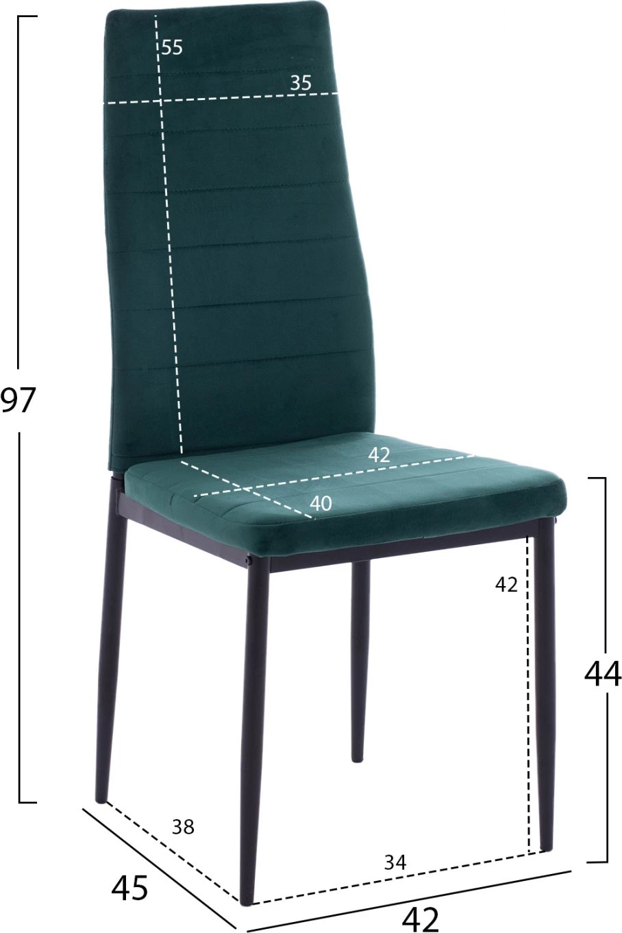 Karrige metalike FH0037.33, kadife e gjelbër, me kornizë metalike K/D, set prej 4 copë