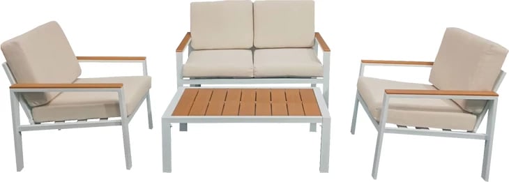 Set salloni për kopsht, modë,, 4 pjesë, pëlhurë bezhë-alumin i bardhë