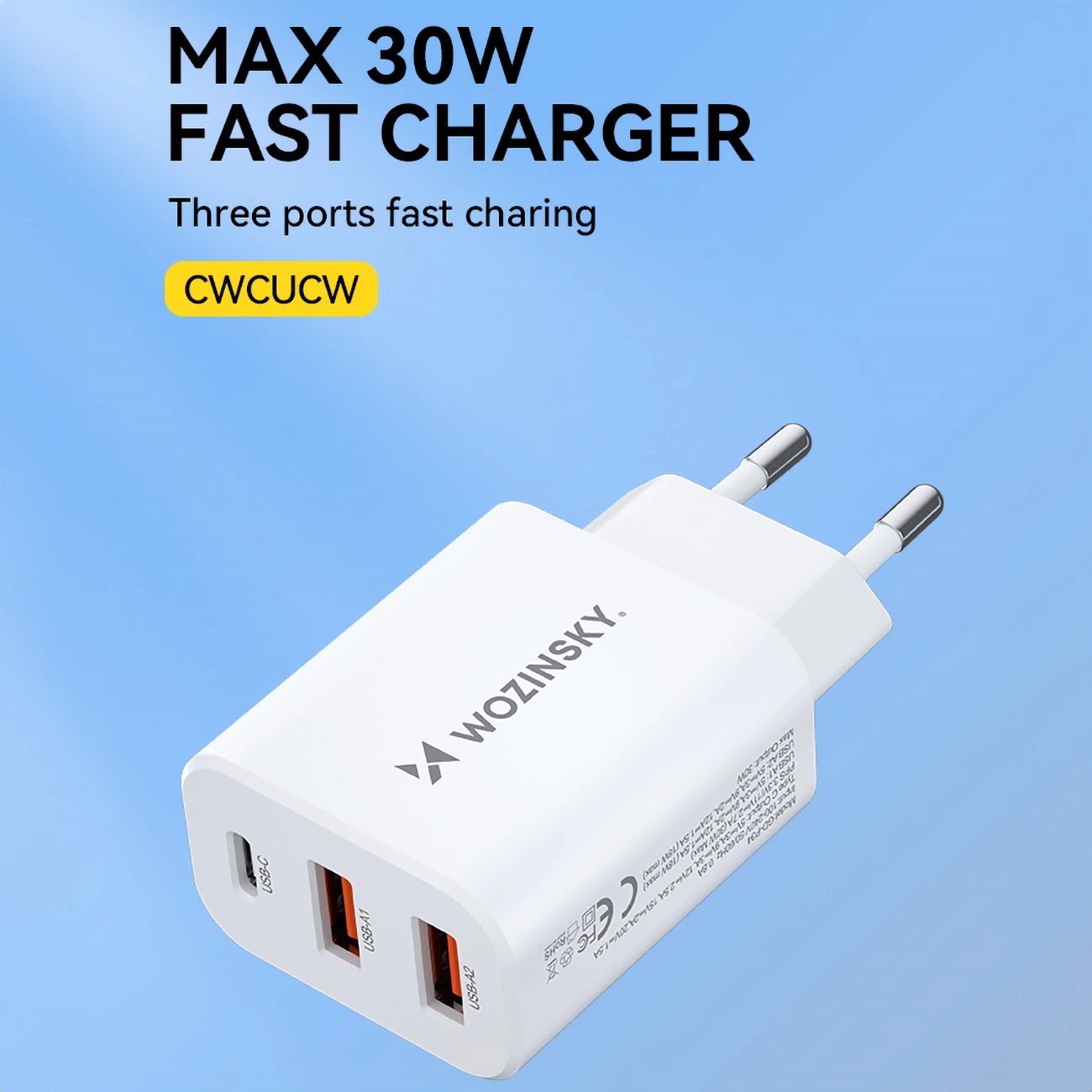 Karikues muri Wozinsky CWCUCW, 30W, 1x USB-C, 2x USB-A, i bardhë